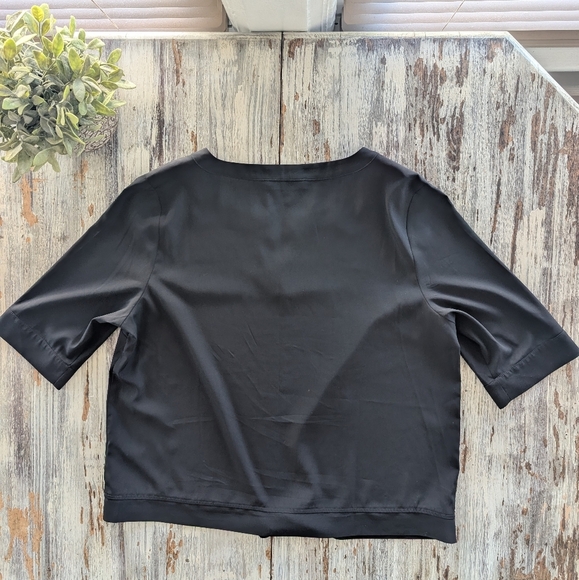 FIG Tie Front Short Sleeve Blouse Women's Large Black - Picture 6 of 8